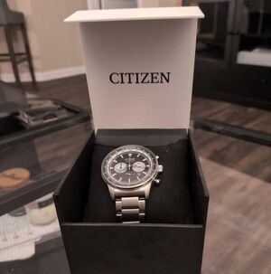 Citizen Men's Black and Silver Chronograph Watch